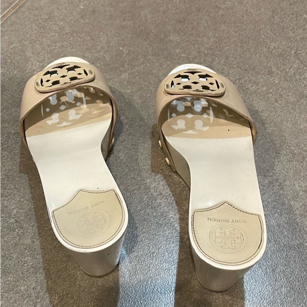 Tory Burch Cream Mules with Signature Medallion